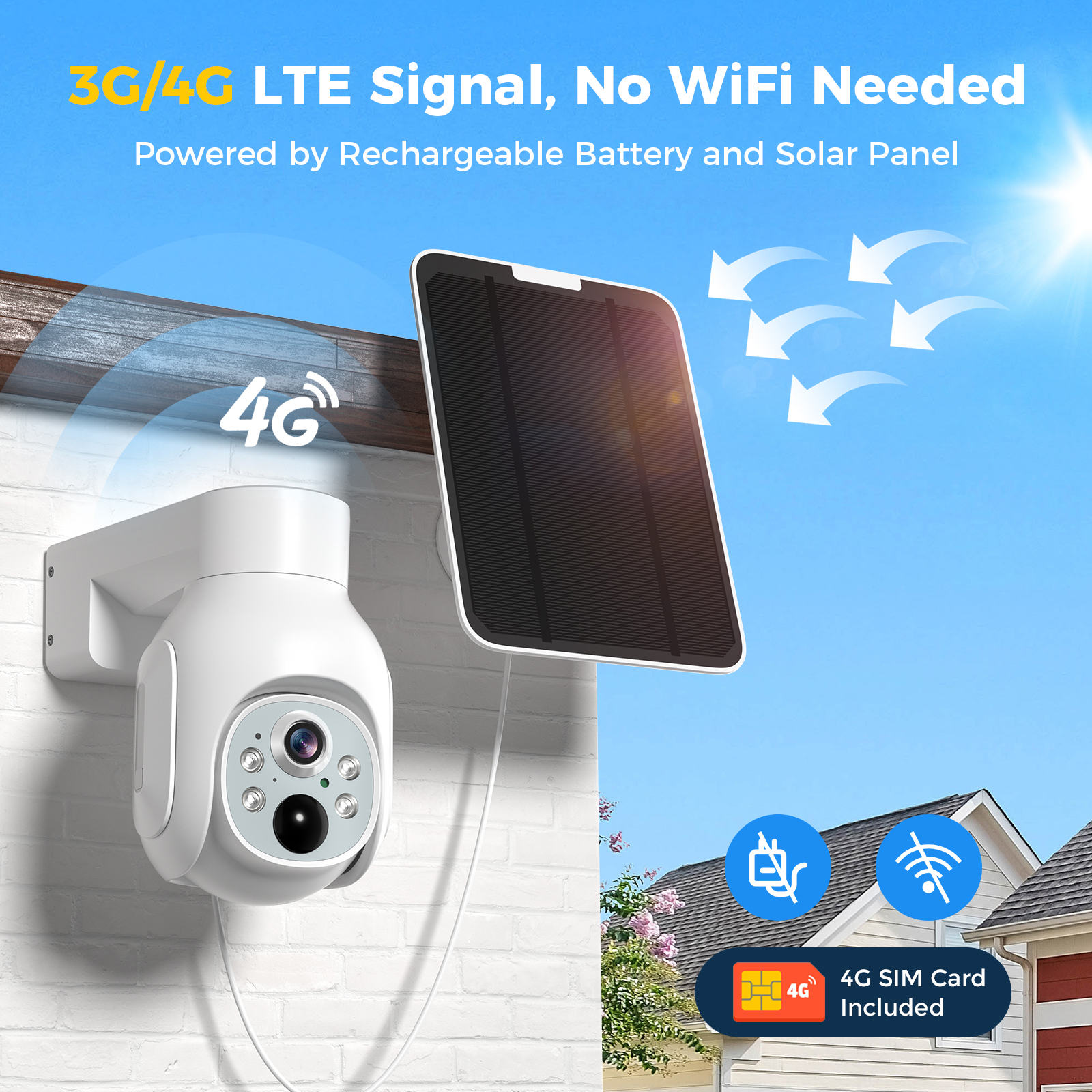 SIM Card 3G 4G Solar Power Wifi Camera Battery 1080P Two Way Audio Security  cam