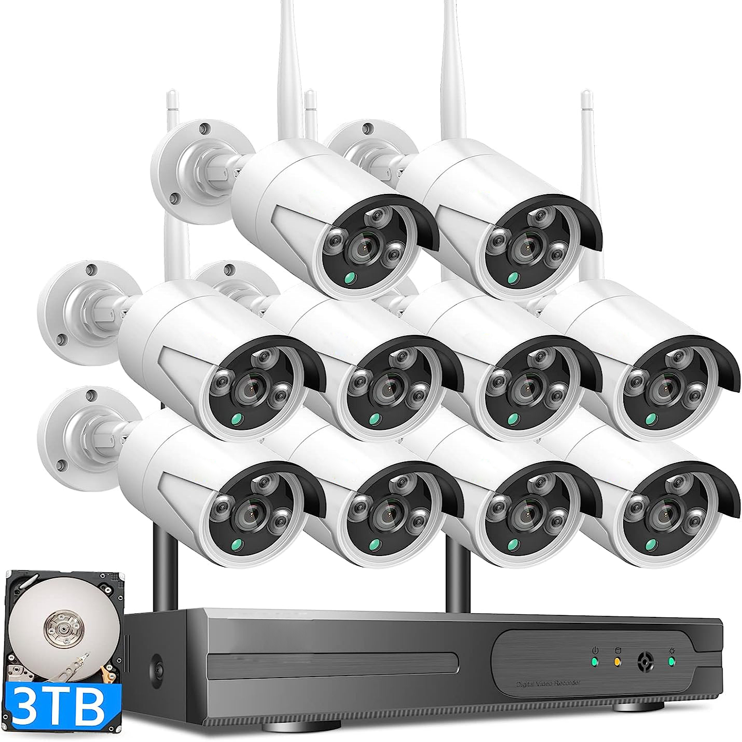 2K Wireless Security Camera System with 10 CH 5MP NVR Kit 10Pcs cameras 3MP  WiFi Surveillance Camera for Home Night Vision